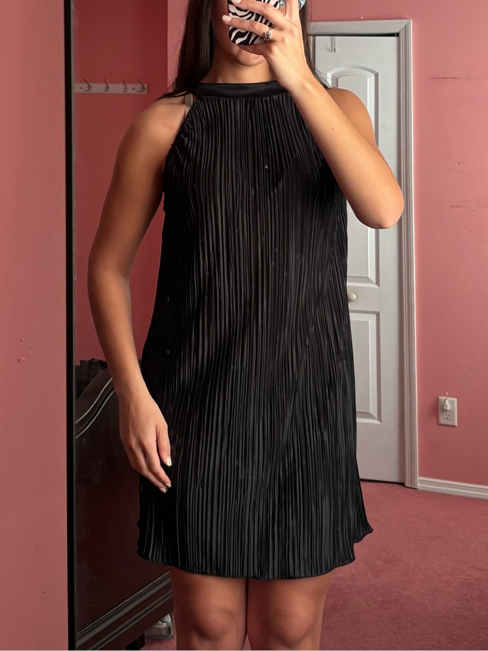 Black Pleated Halter Mini Dress